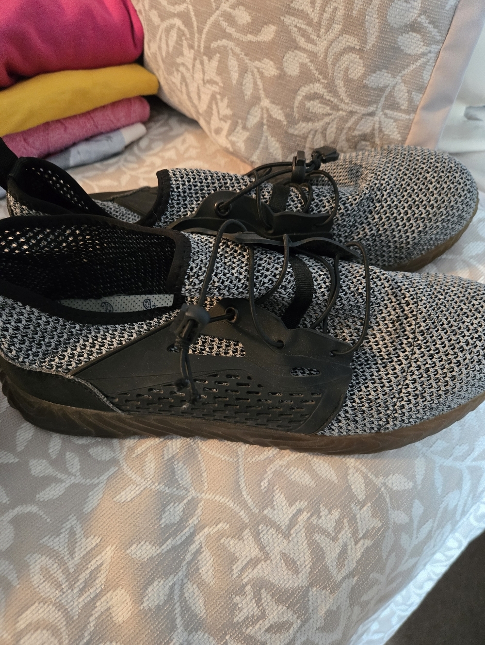 Lightweight Knit Slip-On Sneakers in Black and Gray
